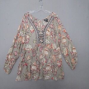 Angie Top Plus 1X Floral Boho Flowy Crochet Detail Relaxed Fit V Neck Hippie NWT